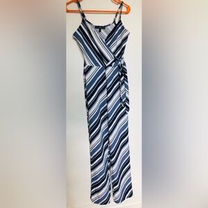 NWT Derek Heart Blue and White Striped Womens Jumpsuit Size S